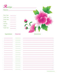 Pink Green Flower Recipe Card Full Page Recipe Cards Template Recipe Cards Printable Recipe Cards
