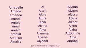 Here is the complete list of female first names beginning with c. Girls Names From A To Z Girls Names Starting With A