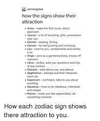 By nature, a cancerian is very caring and loving and is an introvert and a sagittarian is an. Astrologybae How The Signs Show Their Attraction Aries Make The First Move Direct Approach Taurus A Lot Of Touching Gifts Possessive Over You Gemini Teasing Flirting Cancer By Being Loving And