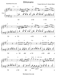 Billionaire Sheet Music Bruno Mars Ft Travie Mccoy Sheetmusic Free Com