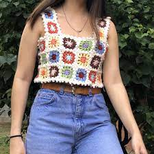 Maybe you would like to learn more about one of these? 70 S Inspired Granny Square Crop Top Handmade Depop In 2021 Crochet Crop Top Pattern Diy Crochet Top Crochet Fashion