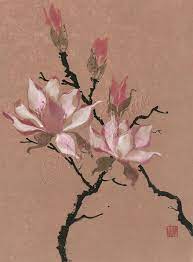 Chinese Magnolia Desire Original Brush Painting By Nan Rae Flower Art Floral Painting Chinese Flowers