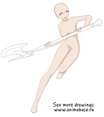 Draw a horizontal line across the middle of the face for the placement of the eyes and a line vertically down. Anime Base With Weapon Anime Maneken S Oruzhiem Anime Base Anime Drawings Tutorials Drawing Poses