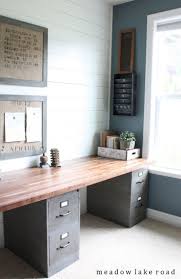 Modern Farmhouse Office Filing Cabinets With Wood Top Easy Diy Desk With Shiplap Walls Ad Diydesk Offi Home Office Design Home Office Decor Home Projects