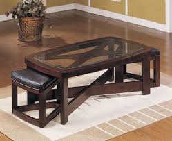 Dark Cherry Rectangular Glass Cocktail Table W Two Ottomans Modern Cocktailtable Ottoman Coffee Table Coffee Table With Seating Leather Ottoman Coffee Table