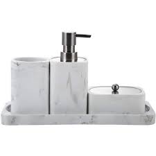 Marble bathroom set and accessories. Bathroom Accessory Set 4 Pieces Decorative Soap Dispenser Toothbrush Cup Holder Tumbler Q Tip Dish And Vanity Tray Marble White Stain And Odor Resistant White Marble Walmart Com Walmart Com