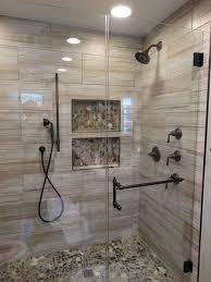 Lodge Bathroom With River Rock And Agate Mix Shower Floor With Images Bathroom Remodel Shower Shower Remodel Bathrooms Remodel