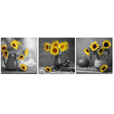 Oversize artwork black and white canvas art art painting | etsy. Black White Sunflower Wall Art Yellow Floral Canvas Painting Simple Life 12 X12 3 Piece Flower Artwork Pictures For Living Room Decoration Home Kitchen Decor Unframed Modern Pictures Giclee Print Buy Online
