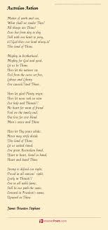 The australian anthem or australian national hymn is advance australia fair which was composed by peter dodds mccormick and copy righted by him in 1915. Australian Anthem Poem By James Brunton Stephens