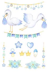 Watercolor Clipart Babyshower Graphics Its A Boy Stork Etsy Watercolor Clipart Clipart Boy Clip Art