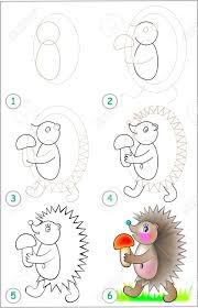 Seite Zeigt Wie Man Schritt Fur Schritt Lernt Einen Igel Zu Zeichnen Entwicklung Von Fahigkeiten Fur Kinder Zum Zeichnen Und Malen Vektorbild Lizenzfrei Nutzbare Vektorgrafiken Clip Arts Illustrationen Image 91523686