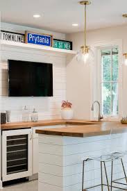 Learn how to make a copper bar top, countertop, or tabletop. Shiplap Trim On Wet Bar With Butcher Block Top Transitional Kitchen