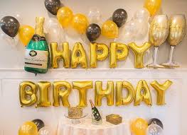Gold Happy Birthday Decoration With Champagne Balloon Set Etsy Happy Birthday Letter Balloons Birthday Party Decorations Happy Birthday Balloons