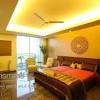 Maybe the height of your room is more than what you would prefer, and you want the false ceiling this bedroom has a rectangular wooden slab with a fan fixed to the centre of a recessed ceiling. 1