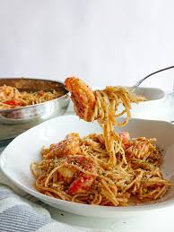 Angel hair is the preferred pasta for this side dish, but you can always substitute with any long noodle pasta such as capellini, vermicelli, or even spaghetti. Angel Hair Pasta With Shrimp And Red Sauce Go Healthy Ever After