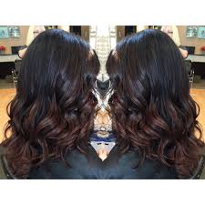 Dark Brunette Black Hair With Red Balayage Ombre Ends On Medium Long Hair Dark Brunette Balayage Hair Hair Color For Black Hair Balayage Hair Caramel