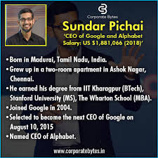 That is 1,085 times the compensation of the . Corporate Bytes Sundar Pichai The Newly Appointed Alphabet Ceo Facebook
