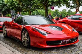 The line of the ferrari 458 spider is decidedly innovative, but still functional to performance: Germany Fulda Jul 2019 Red Ferrari 458 Spider Coupe Was Introduced At The 2011 Frankfurt Motor
