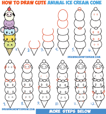 How To Draw Cute Kawaii Animals Stacked In Ice Cream Cone Easy Step By Step Drawing Tutorial For Kids How To Draw Step By Step Drawing Tutorials Cute Kawaii Animals