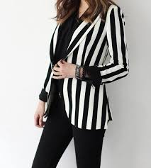 Black And White Pinstripe Suit Womens Free Shipping 2015 Spring Fall New Korean Slim Small Suit Jackets Thin Temperament Black And White V Striped Blazer Striped Jacket Outfit Black And White Suit