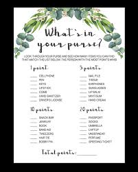 This game can be played at a baby shower or any type of gathering. Printable Bridal Shower Whats In Your Purse Game Re1