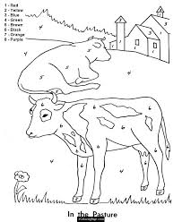 This sheep coloring page features sheep ready for kids to color in, including a ewe and lamb curled up on the farm. Color By Numbers Farm Animals Cows Coloring Page For Kids Printable Farm Coloring Pages Cow Coloring Pages Farm Animal Coloring Pages