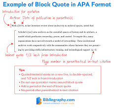 After you insert the quote indent the entire block of text so its 12 an inch from the left margin. Apa Block Quote Format Bibliography Com