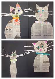 Katze Aus Zeitungspapier Basteln Mit Bildern Kunst Klassenzimmer Kunstprojekt Fur Kinder Zeitungscollage