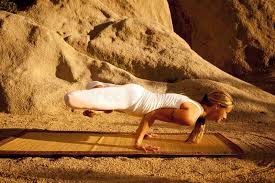 Yogi practicing arm balance pose outdoors