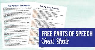 the parts of speech parts of sentences free printable