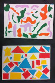2nd Grade Shape Collages Shape Collage Geometric Shapes Art Organic Shapes Art
