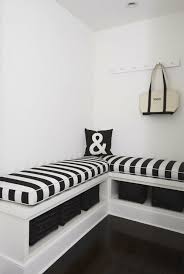 Black And White Bench Seat Cushion L Shaped Bench Cottage Laundry Room Lynn Morgan Design Storage Bench Seating Storage Bench Crate Storage Bench