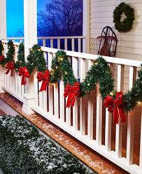 102 Lit Christmas Porch Garland Red Bows Accent Banister Railing 6 Hr Timer Holiday Garlands Outdoor Christmas Decorations Christmas Decor Diy