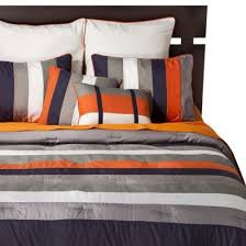 Lesley july 4, 2017 gray (grey), gray bedding comforter sets, orange, orange bedding comforter sets. Striped 8 Piece Bedding Set Navy Orange Bedroom Orange Bedding Sets Comforter Sets