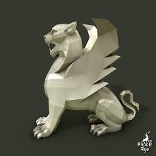 Griffin Gryphon Griffon Papercraft Pepakura Lowpoly Low Etsy Paper Sculpture Paper Crafts Fantasy Decor