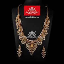 Buy Necklaces Online Semi Long Kundan Guttapusalu Haar From Kameswari Jewellers Beautiful Gold Necklaces Gold Earrings Designs Necklace Online