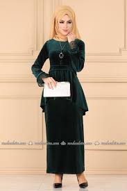 Modaselvim Kombin Peplum Kadife Tesettur Takim 3240pm271 Zumrut Elbise Giyim Peplum