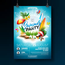 Check spelling or type a new query. Vector Summer Beach Party Flyer Design With Typographic Elements On Blue Cloudy Sky Background Summer Nature Floral Elements Tropical Plants Flower Beach Ball Surf Board And Sunshade 358183 Vector Art At Vecteezy