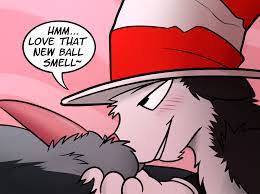 2021 anthro ball sniffing balls blush captainzepto clothing  dialogue domestic cat dr seuss duo english text felid feline felis genitals  hat headgear headwear humor male malemale mammal murid murine