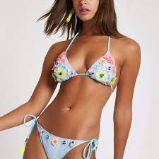 River Island Womens Blue Broderie Floral Triangle Bikini Top Bikini Tops Triangle Bikini Triangle Bikini Top