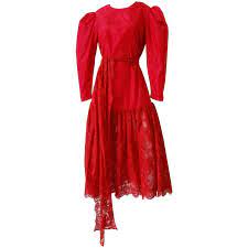 Cherry Red Lace Puff Sleeve Maxi Dress 1980s For Sale At 1stdibs 1980s Puff Sleeve Dress 1980s Red Dress