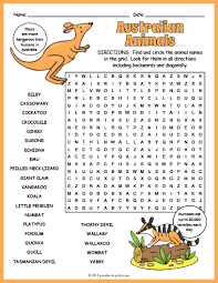 Find 20 words relating to heading back to school. Australian Animals Word Search