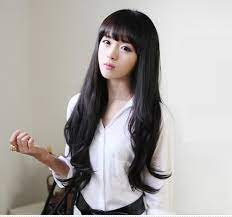 Long Black Hair With Bangs And Slight Curls Hair Color Asian Asian Hair Long Black Hair