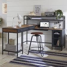 Better Homes Gardens Lindon Place L Shaped Desk With Cage Vintage Oak Finish Walmart Com In 2020 L Shaped Desk Home Office Design Home Decor
