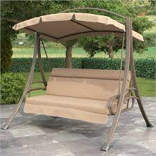 Corliving Nantucket Patio Swing With Arched Canopy In Beige Porch Swing Patio Swing Porch Swing With Canopy