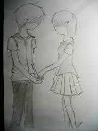 Anime couple holding hands drawing from behind. Anime Couple Drawing By Lyra Xd Dragoart Com