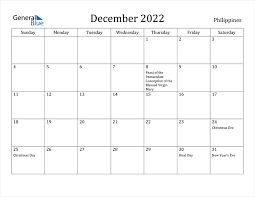 Philippines December 2022 Calendar With Holidays