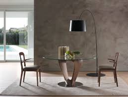Top in tempered clear or transparent bronze glass (10 or 12 mm th.) with electro welded support. Contemporary Dining Table Mobius Pacini Cappellini Tempered Glass Ash Base Walnut Base