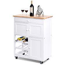 I needed more storage and workspace for my small kitchen. Gymax Modern Rolling Kitchen Cart Trolley Island Storage Cabinet W Drawer Wine Rack White Walmart Com Walmart Com