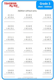 grade 3 addition free printable worksheet digits with carry teaching my kid
